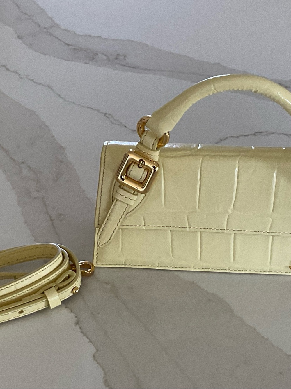 Jacquemus Croc-Embossed Mini Top Handle Bag in Pale Yellow
